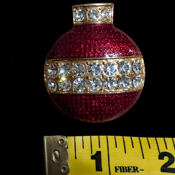 Vintage Eisenberg Ice Red Enamel Rhinestone Ornament Brooch - Picture 7 of 7